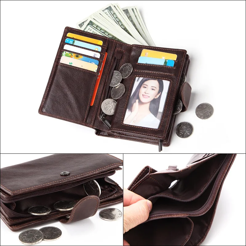 Leather Wallet Men's Passport Cover Wallet Large Capacity Passport Holder Coin Purse Organizer Wallets Card Holder