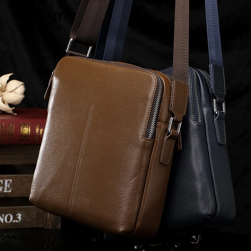 Top Cow Genuine Leather Versatile Casual Shoulder Men Messenger Bags For Men Solid Color Zipper Business Shoulder Bag Top Cow Genuine Leather Versatile Casual Shoulder Men Messenger Bags For Men Solid Color Zipper Business Shoulder Bag