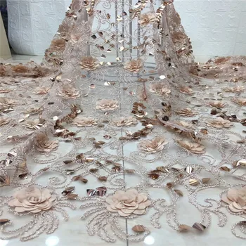 

3d Appliqued African Lace Fabric 2019 High Quality 5yards Lace Tulle Lace Fabric African French Net Lace Fabric dress xc82-80