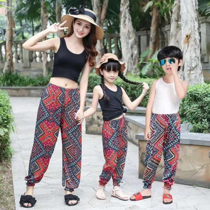 Одежда для матери и дочери Хлопковые Штаны сына с цветочным принтом в богемном
