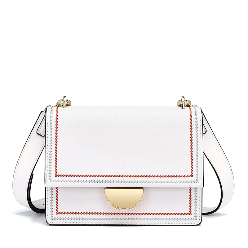 

2019 New Fashion Simple Crossbody Leather Handbags ins Solid Color Wild Popular Shoulder Small Square Bag Embroidery Handbag