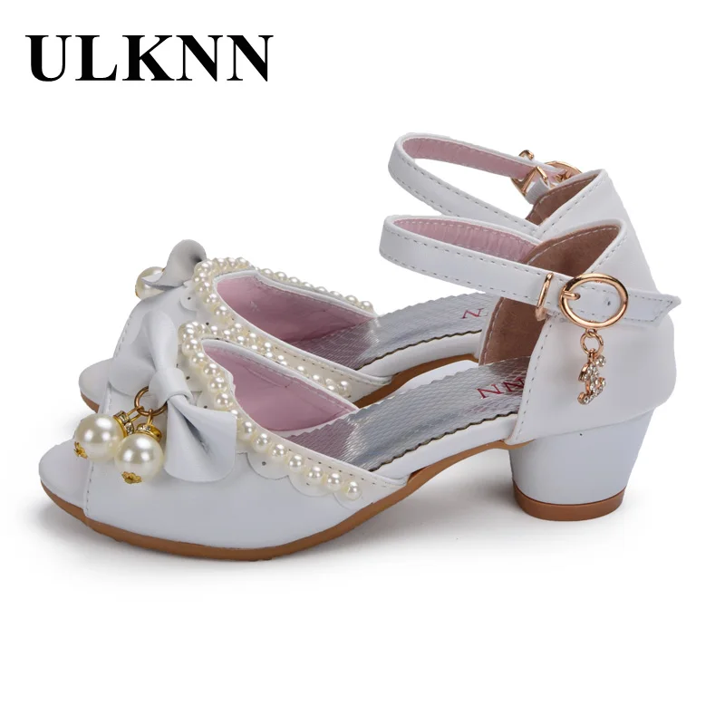 ULKNN Enfants Children Sandals Kids Girls Wedding Shoes Dress Party Pearl Shoes For Baby Girls Soft Leather Princess Sandals