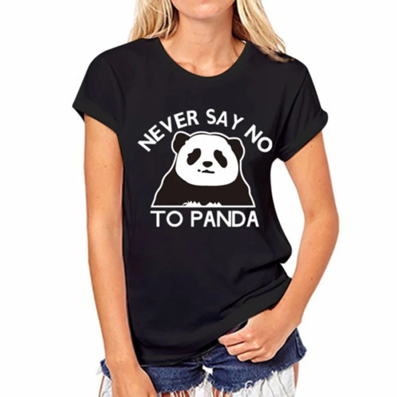 Футболки женские рубашки-топы хлопковая летняя футболка панда вентилятор смешные футболки никогда не говори нет Панде футболка для