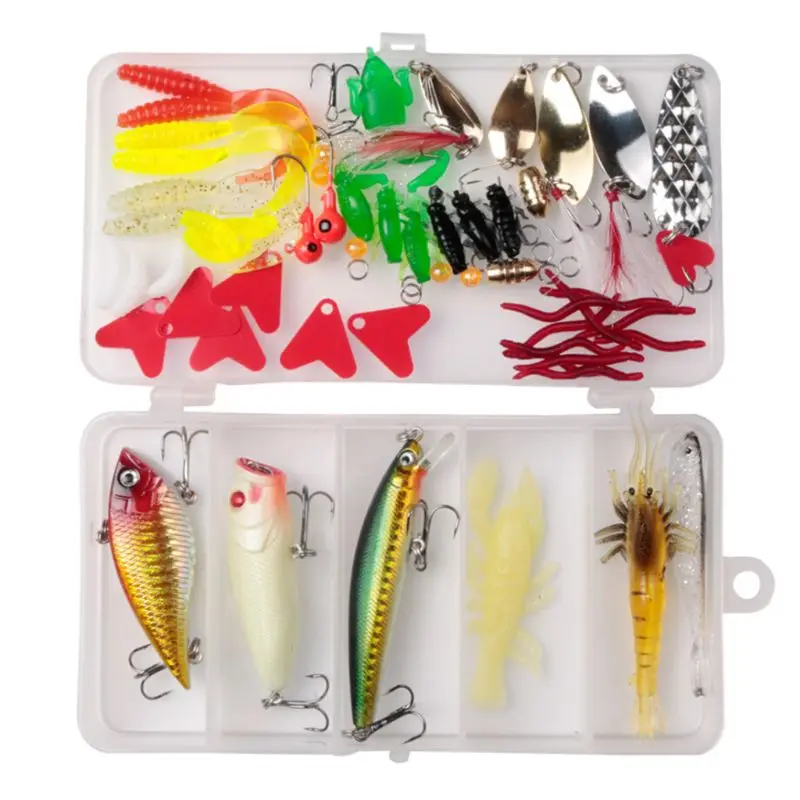 

57 Pcs/set Shovel Spinning Hooks Fishing Bait Sequins Equipment Bag Freshwater Fish Fake Bionic Baits