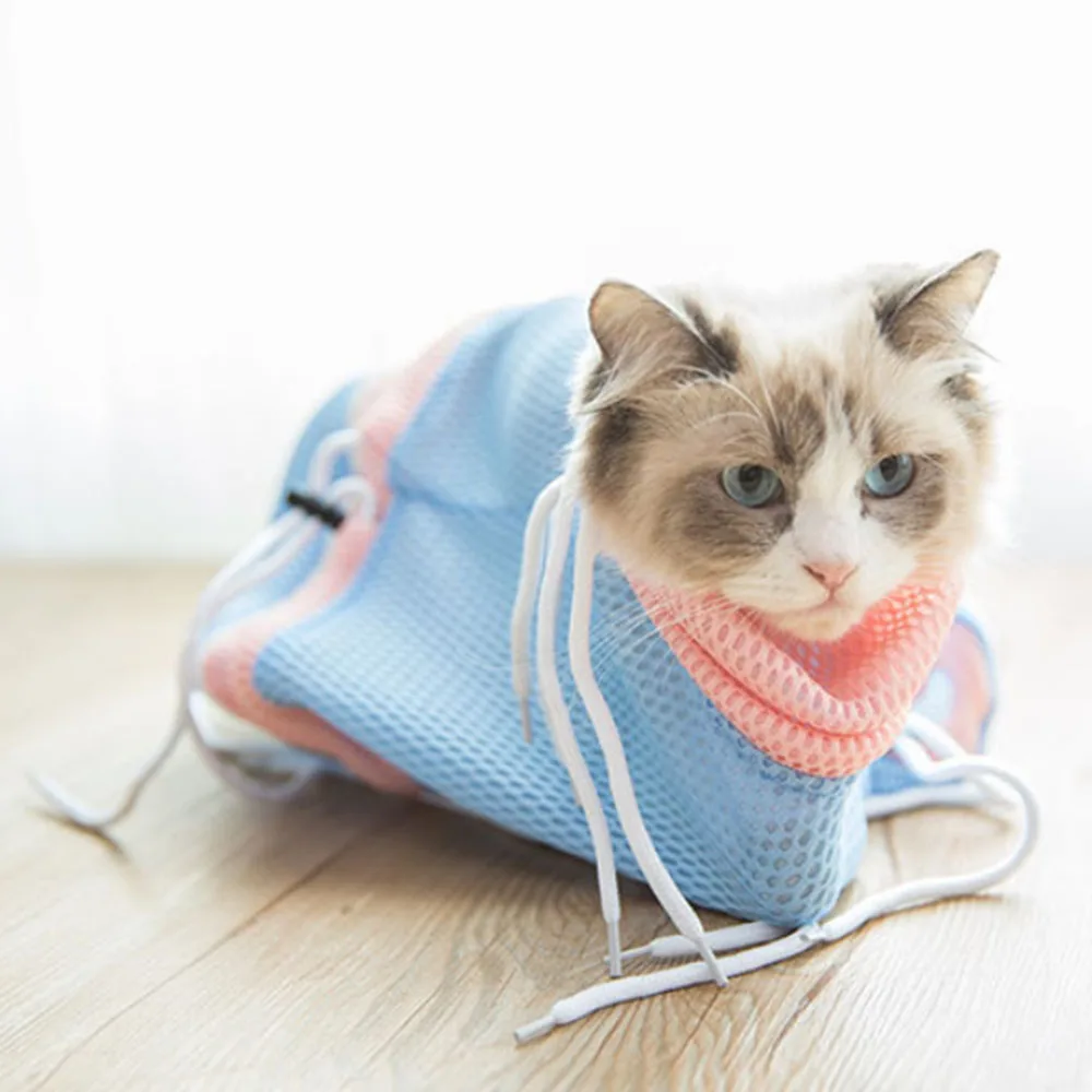 Cat Grooming Mesh Bath Bag Cats Cleaning Washing Bags For Pet Bathing