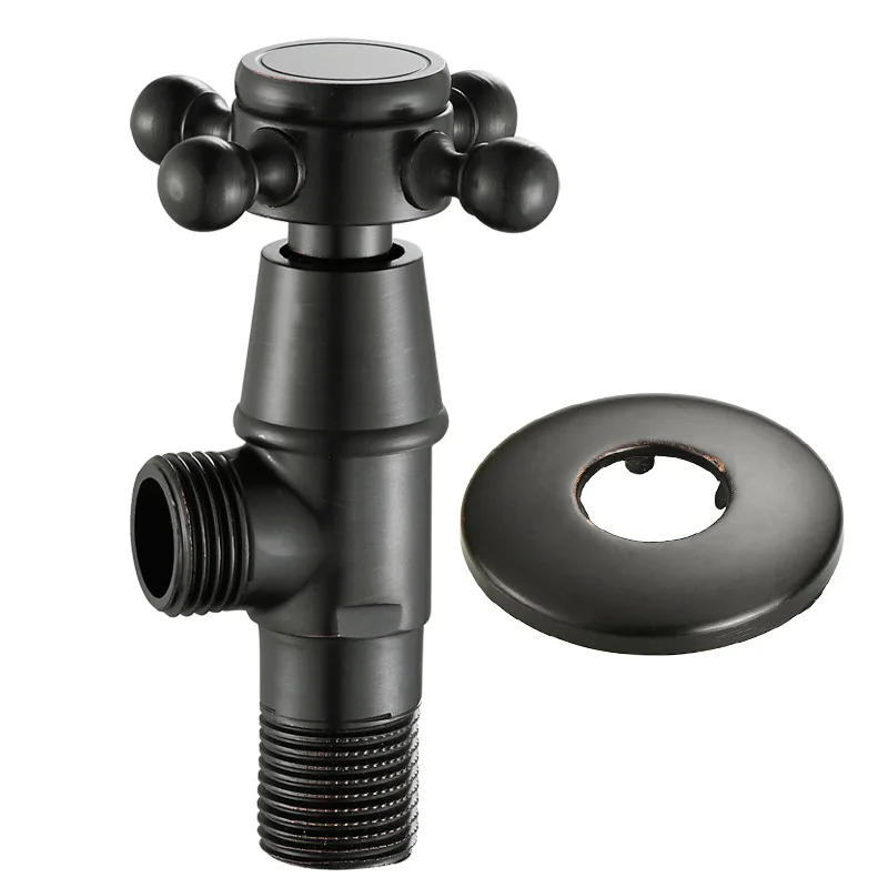 

bathroom black metal hardware all copper material triangle valve eight character valve Bibcocks faucet single cold