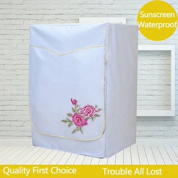 

Embroidery Cover For Washing Machine Cover Beige Color Waterproof and Sun-proof Drum Machine Home Protective Cover