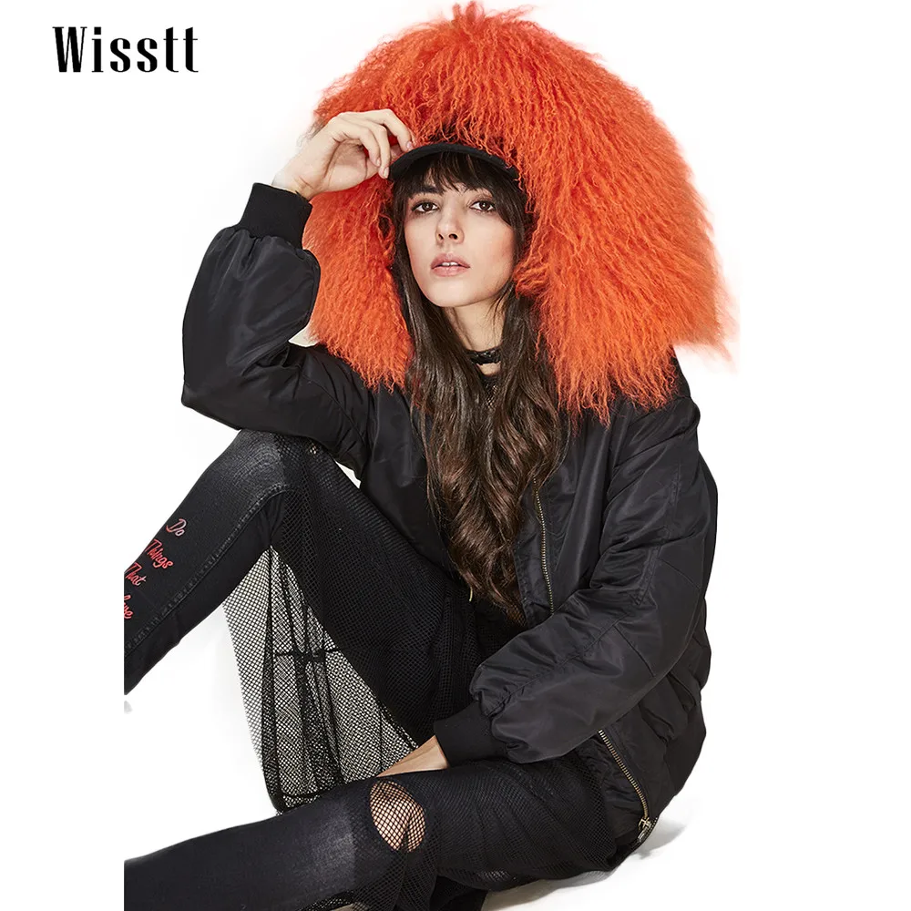 Wisstt Fur Hooded Chic Womens Fur Lined Winter Warm Coat Sheep Lamb Jackets Outwear