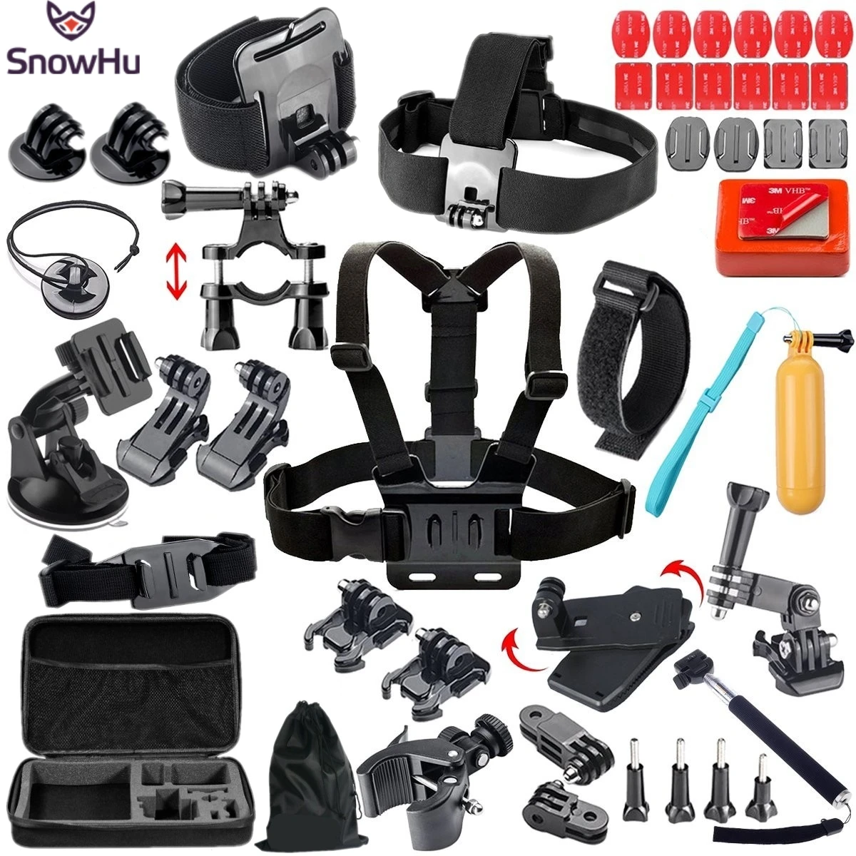 Handheld Monopod Clamp Set for GoPro New Hero //HERO7 //6//5 //4//3+ //3//2 //1 // SJ4000 Durable 8 in 1 Chest Belt Wrist Belt Floating Bobber Monopod Screws Head Strap Carry Bag