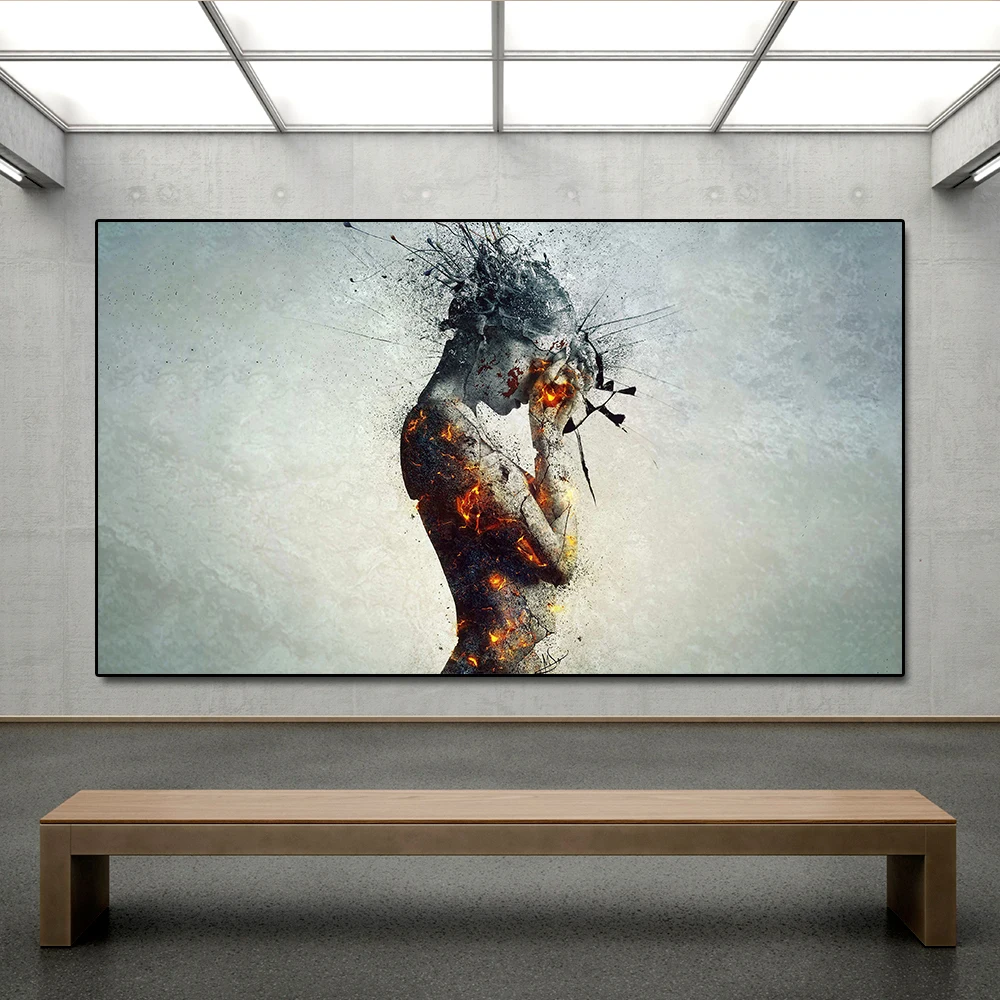 

AAHH Body Explosion Headache Fire Wall Art Picture Canvas Painting Posters Print Wall Picture Decor for Living Room No Frame