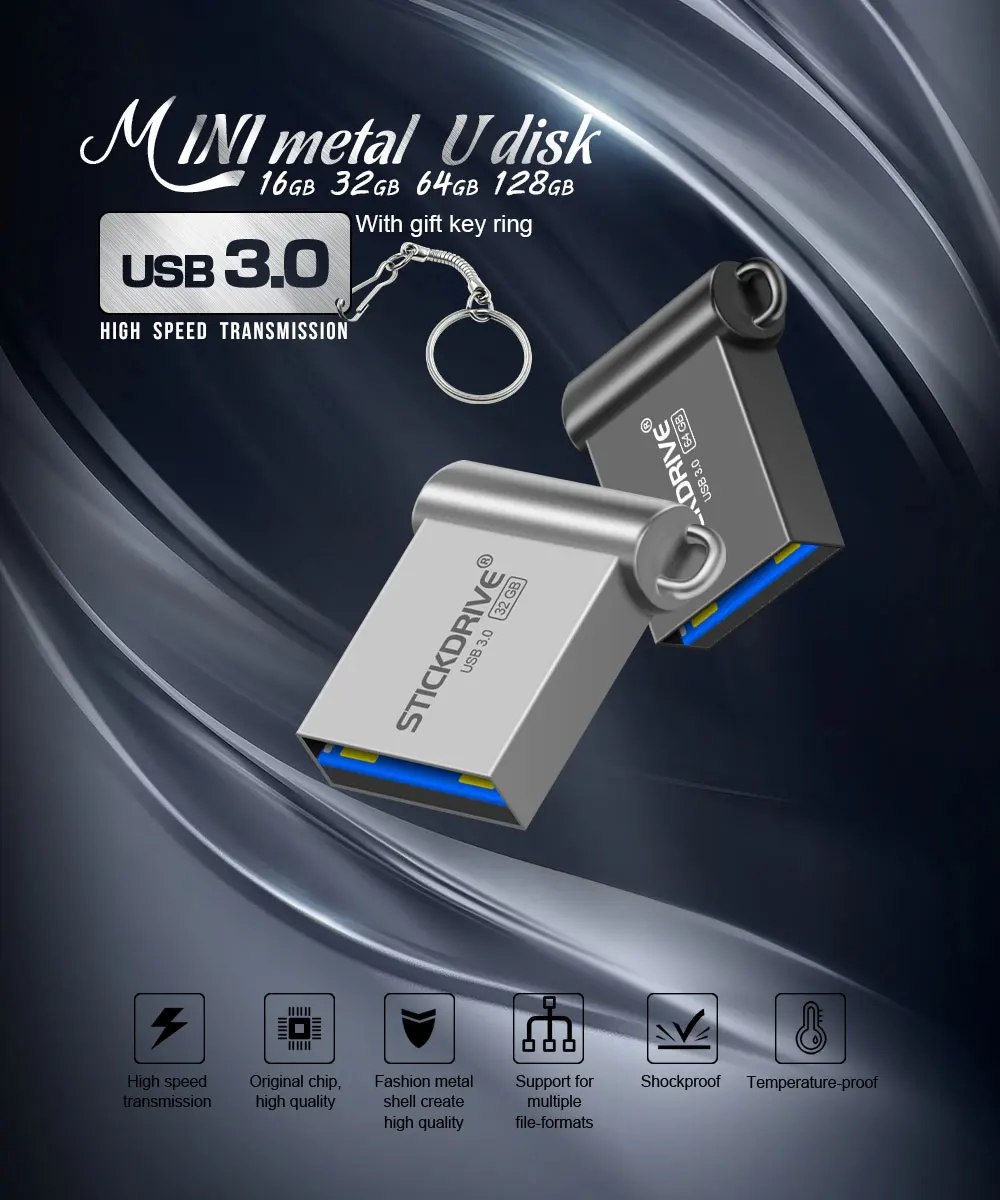 Подарочный Брелок usb 3,0 Флешка 16 ГБ 32 ГБ memoria usb флешка 64 Гб 128 ГБ Флешка 3,0 usb флешка Мини U диск Бесплатная доставка