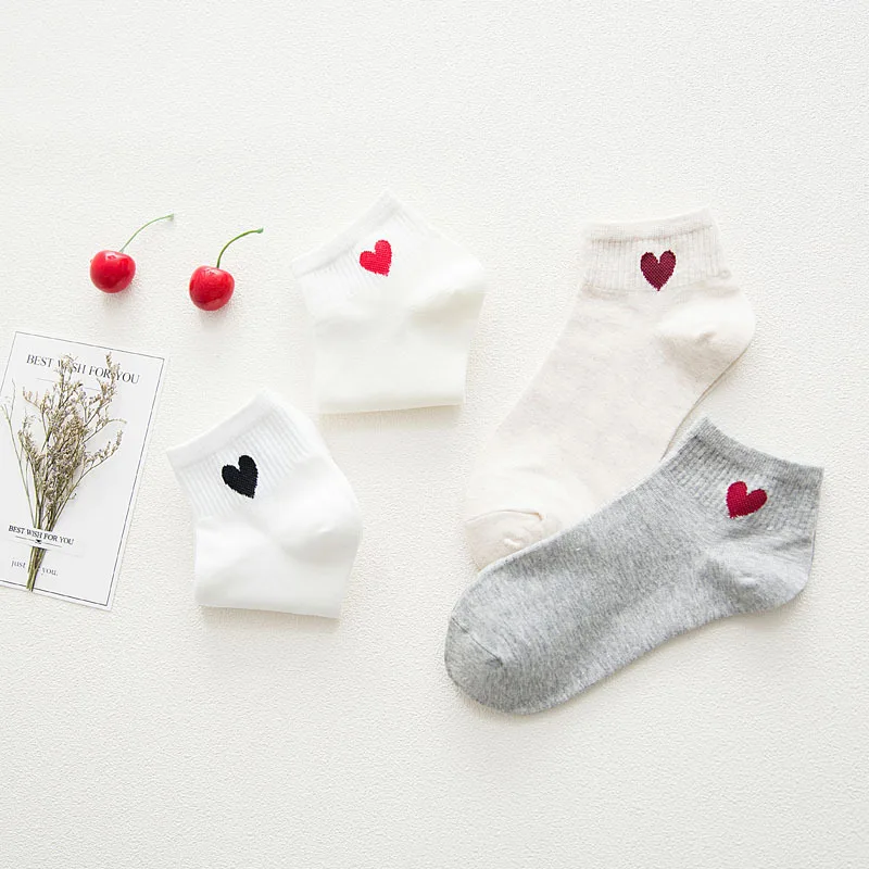 Лето-осень, стильные носки с принтом в форме сердца, Милые простые дышащие Хлопковые женские носки