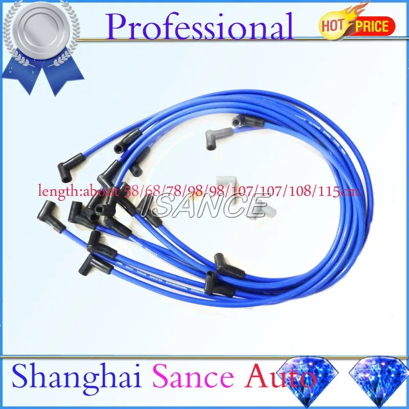 

ISANCE Race Spark Plug Wire Cable Set Kit 9mm 73684 Ultra 40 Spiral Core 8.65mm Blue 90 HEI Degree Silicone Over Valve Cover