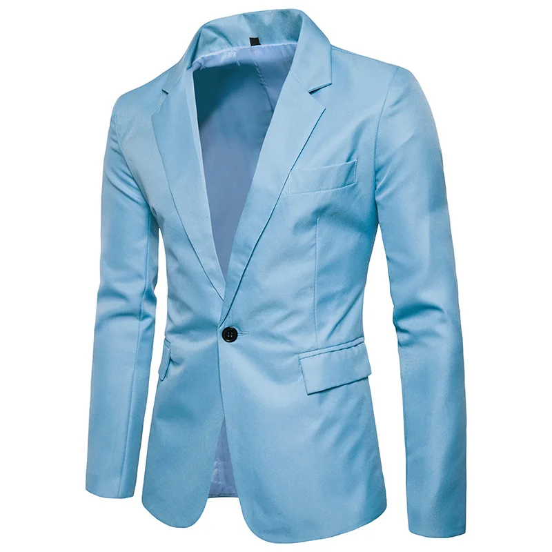 Королевский синий приталенный однобортный пиджак для мужчин 2019, новый брендовый блейзер с лацканами мужские костюмы HommeCasual вечерние
