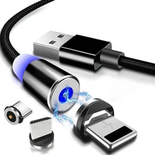 Магнитный кабель в оплетке 1 м светодиодный type-C Micro USB Магнитный usb кабель для зарядки iphone Xs samsung A50 S8 мобильный телефон USB C шнур