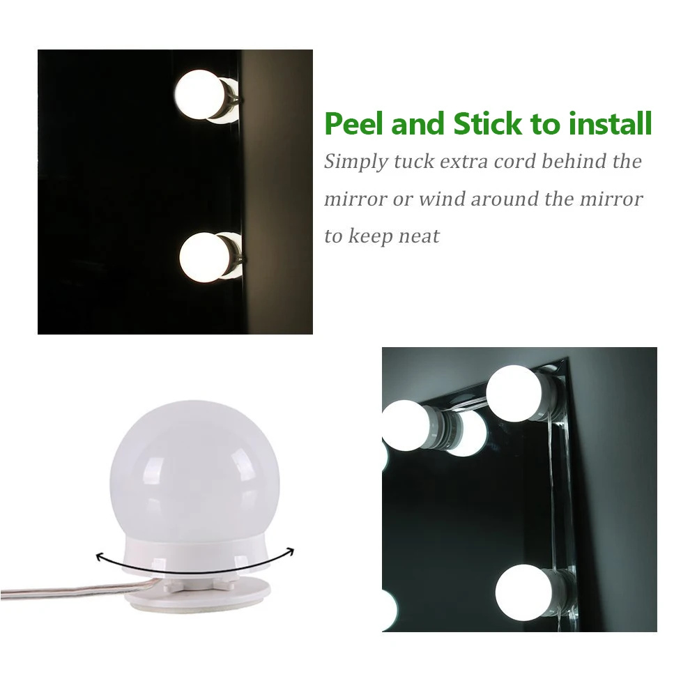 Espelho de Vaidade Lâmpadas de Luz Porta de Carregamento Kit de Maquiagem Espelho Levou Usb Iluminado Compõem Espelhos Cosméticos Lâmpada Brilho Ajustável Luzes 5 Compõem o jogo das lâmpadas do diodo emissor de luz da vaidade do espelho