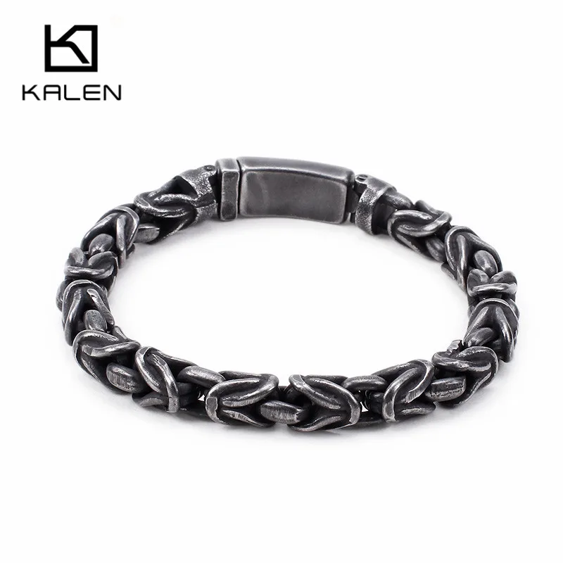 

KALEN Vintage Link Chain Bracelets For Men 22cm Long Stainless Steel Gold Silver Brushed Chain Wristband Homme Jewelry Gifts