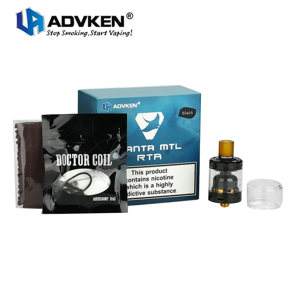 

Original Advken MANTA MTL RTA 3ml Capacity with Single Coil MTL RTA 24mm Atomizer & 510 Drip Tip Ecigarette MANTA MTL RTA Tank