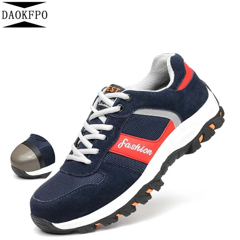 

2019 fashion breathable lace-up Anti-smashing Construction Sneaker Boots exhibition Men Outdoor Steel Toe Work Safety Shoes