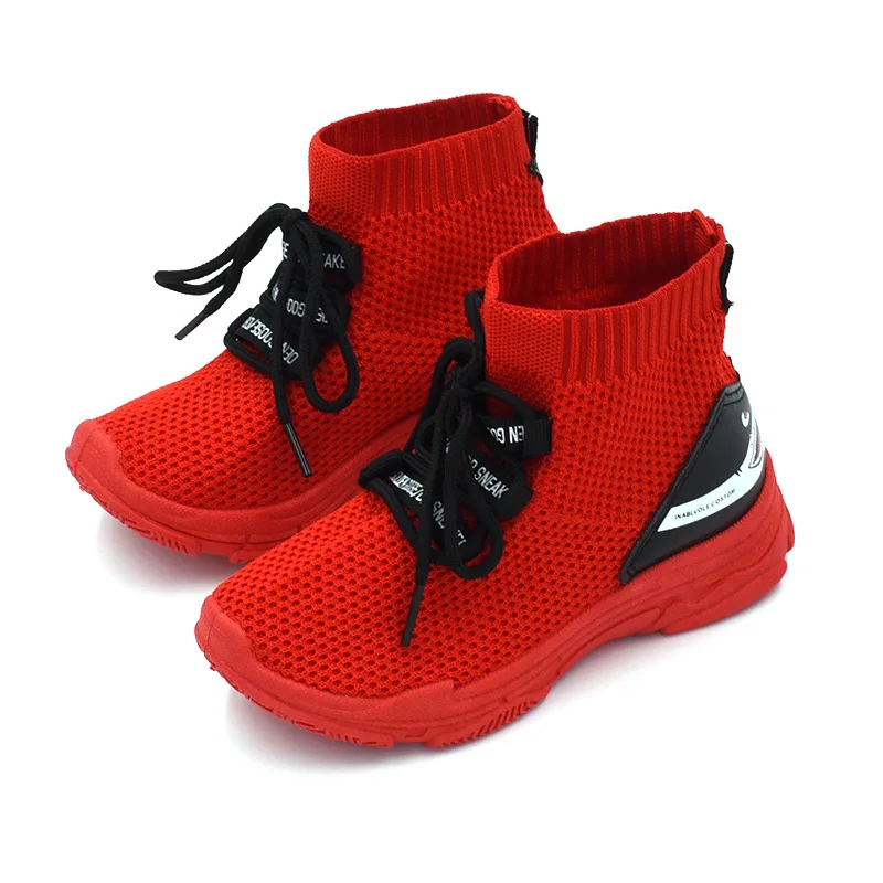 

Autumn 2019 Boys Girls Top Sock Sneakers White Red Children's Non-slip Sport Running Shoes Toddler Kids School Tennis Shoes