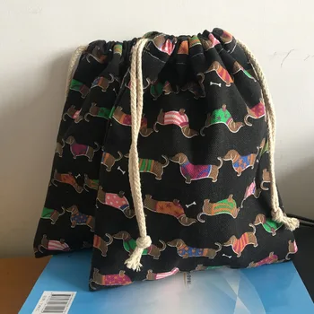

Canvas Drawstring Pouch Party Gift Bag Print Color Dogs Home Organizer Bag Black Base