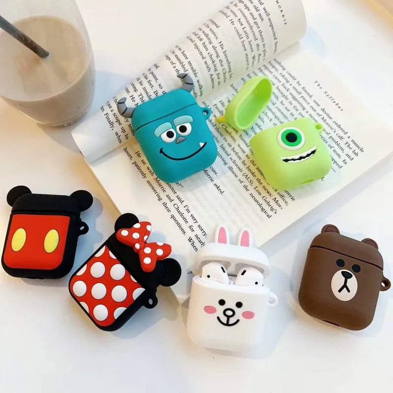

3D Cartoon Cute Wireless Bluetooth Earphone Case For Apple AirPods Silicone Headphones Cases For Airpods 2 Protective Soft Cover