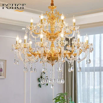 

Modern Crystal Chandelier Lighting Candle Bulbs Lustres Golden Chandeliers Hanging Lamp Light for Dining Room Shop Living Room