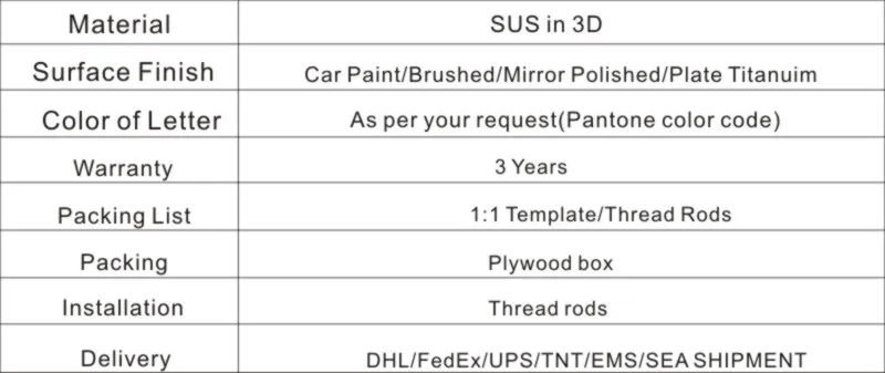 Factory Outlet открытый 3D нержавеющей стали подписывать письма, 3D золотой цвет металла логотип компании