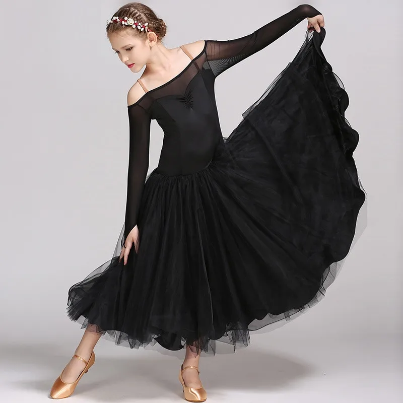 Black Red Kids Modern Dress Ballroom Dance Competition Dresses Dance
