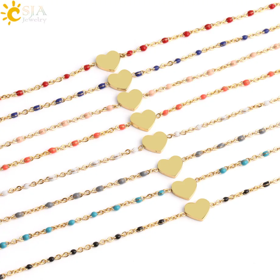 CSJA Gold-color Stainless Steel Chain Link Bracelets for Lover Girlfriend Love Heart Charms Bracelet Femme Fashion Jewelry S412 - Image 3