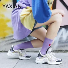 YAXIAN тапки 3D сердце носки в сетку длинные высокие уличные новые зимние женские осенние дропшиппинг harajuku корейские милые модные