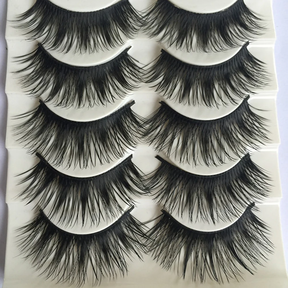 

Popular 5 Pairs=10pcs Beauty Thick Long eyelashes Makeup False Eyelashes Black Nautral Handmade Eye Lashes Extension