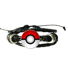 Pokemon вдохновил кожаный браслет, стекло купол круглый кабошон ювелирные изделия черный кожаный браслет для мужчин женщин подарок