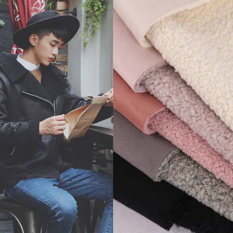 Замша ткань скрепленный композитный мех ягненка искусственный fabrics 850grams на