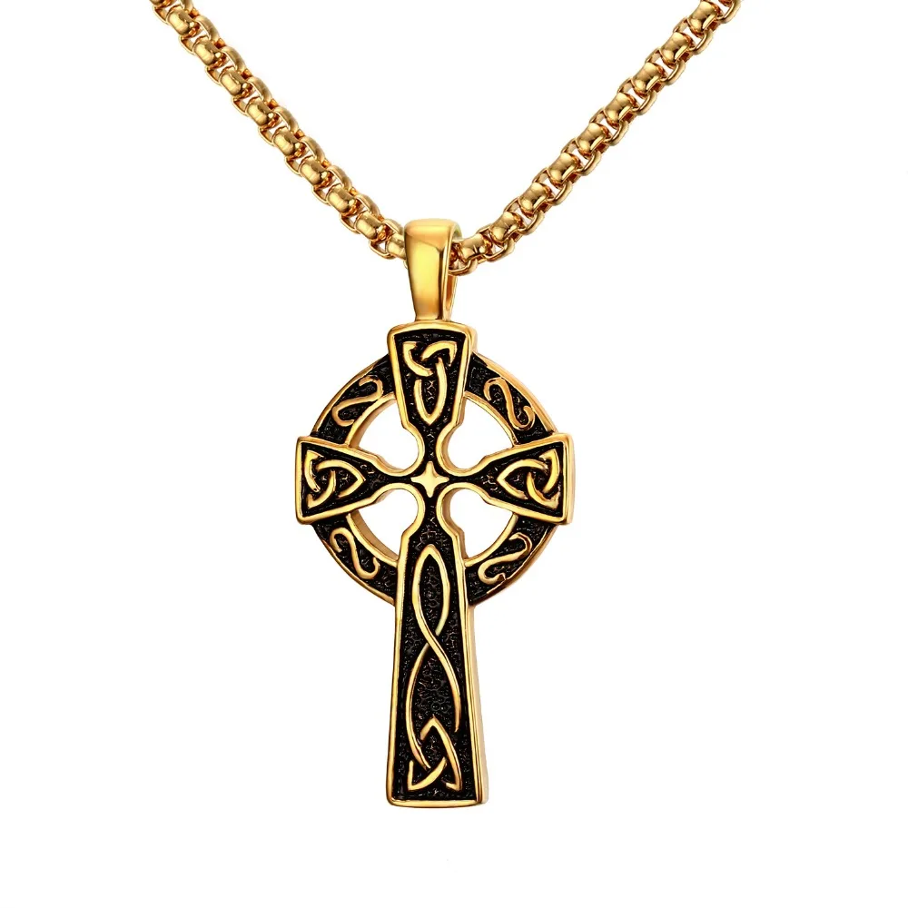 

Mens Vintage Large CELTIC CROSS Pendant Necklace Men Boy Stainless Steel Trinity Knots Cross Irish Jewelry Accessories collares