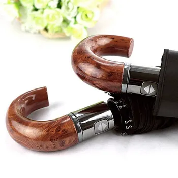 

Free Shipping High Quality Hook Male Automatic Thick Windproof Plain Man Hook Umbrella for Rain Umbrellas Three Folding
