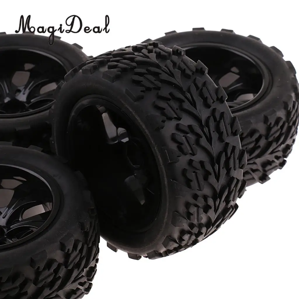 MagiDeal Rubber 4 Pieces 12mm Hub Wheel Rims Tires for 1/10 HSP HPI Traxxas Redcat RC Racing Car Crawler Truck