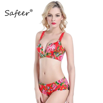 

Chinese Designer Underwear Set Push Up Padded Bra and Brief wire free Bras Sexy Women Flower Panty Lady red BH Seamless green