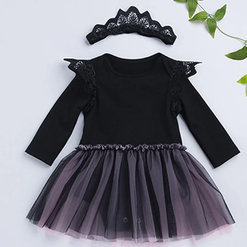 Toddler Baby Girls Long Sleeve Dress+Headband 2pcs set Children Lace