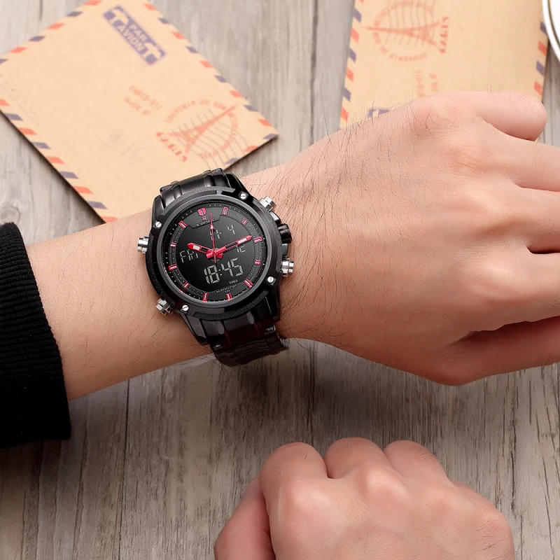 Watches Men Naviforce Brand Sport Full Steel Quartz Analog Led Clock Reloj Hombre Army Military Wri-6