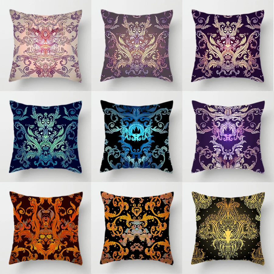 

Retro Baroque-style Double Side Decorative Print Throw Pillow Case Geometric Blue Green Cushion Cover Purple for Sofa Home Decor