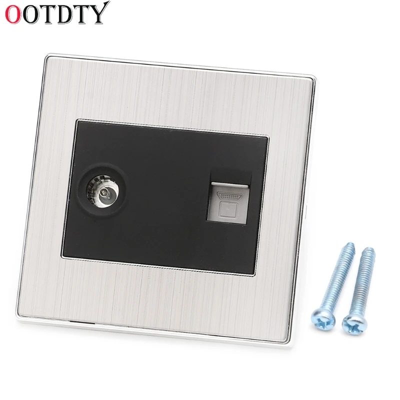 

OOTDTY RJ45 Wall Internet Socket With TV Outlet Stainless Steel Brushed Silver Panel