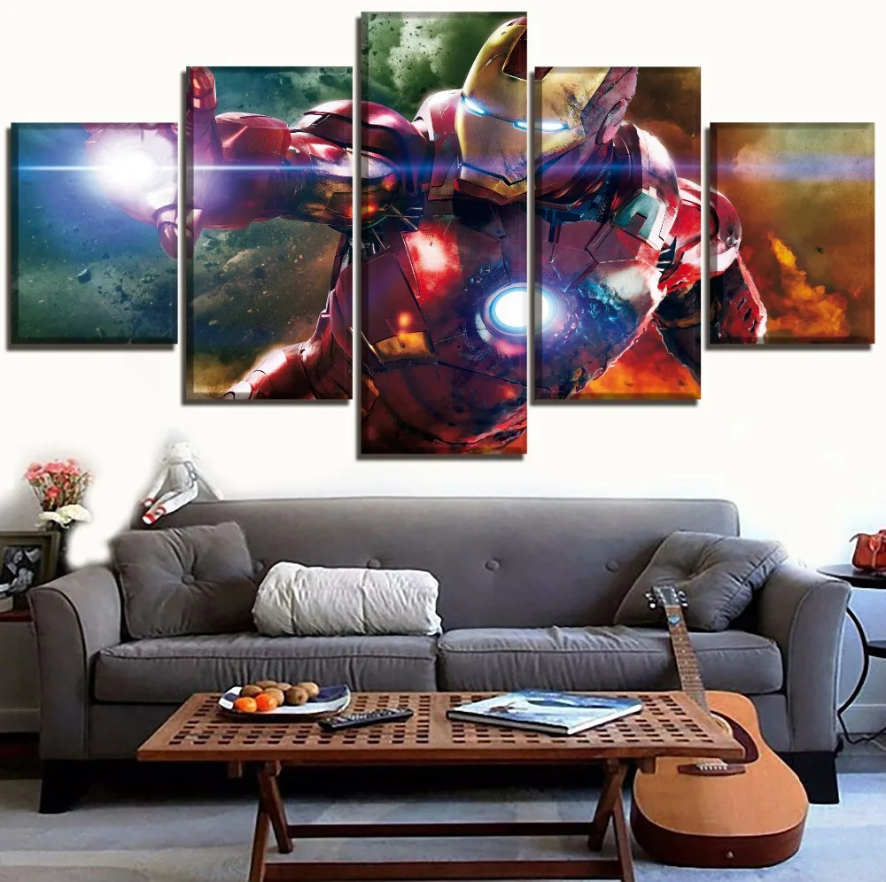 

Modular Artwork Painting Home Decor Wall Framework 5 Piece Movie The Avengers Iron Man Poster High Quality Canvas Print Picture