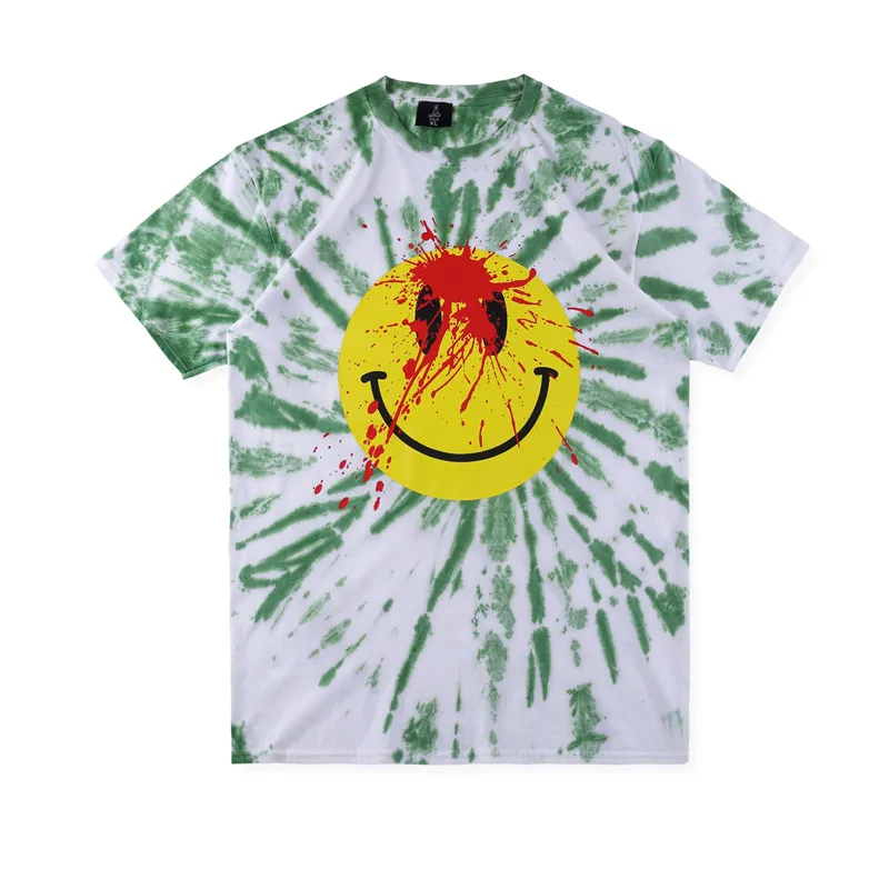 Playboi Carti Smiley Tie Dye футболки брызги красными чернилами smiley face логотип печать футболка Smiley earth свободные мужские футболки унисекс 0-neck - Цвет: 1