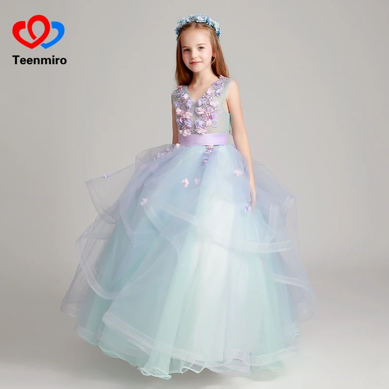 Г., новые Бальные платья для девочек, Тюлевое платье с объемной цветочной вышивкой для свадебной вечеринки, Детские праздничные вечерние платья для выпускного вечера ручная работа, Размер 10T