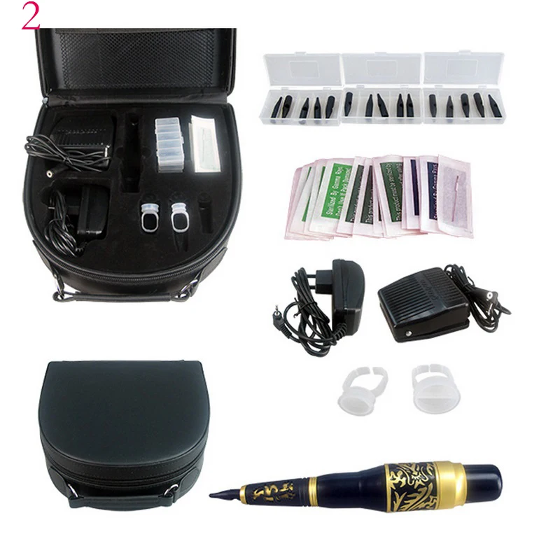 

Tattoo 5Color Eyebrow Pen Tattoo Kit Permanent Makeup Eyebrow Machine Set Foot Pedal Switch Needle Tip