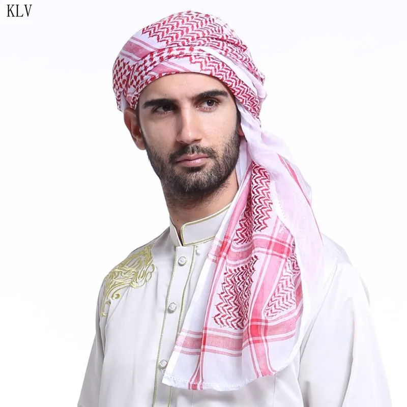 

Mens Headscarf Turban Hat Muslim Arab Dubai Retro Wavy Patterns Jacquard Square Scarf Shawl Islamic Hijab Bandana Headwrap
