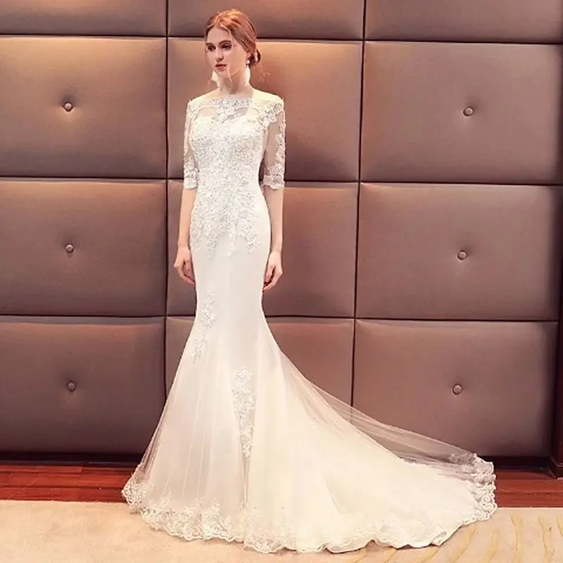 

Summer 2019 Wedding Sexy Fashion Backless Lace Half Print Dress Women Mermaid Slash Neck Beach Style Party Dresses Wholesale