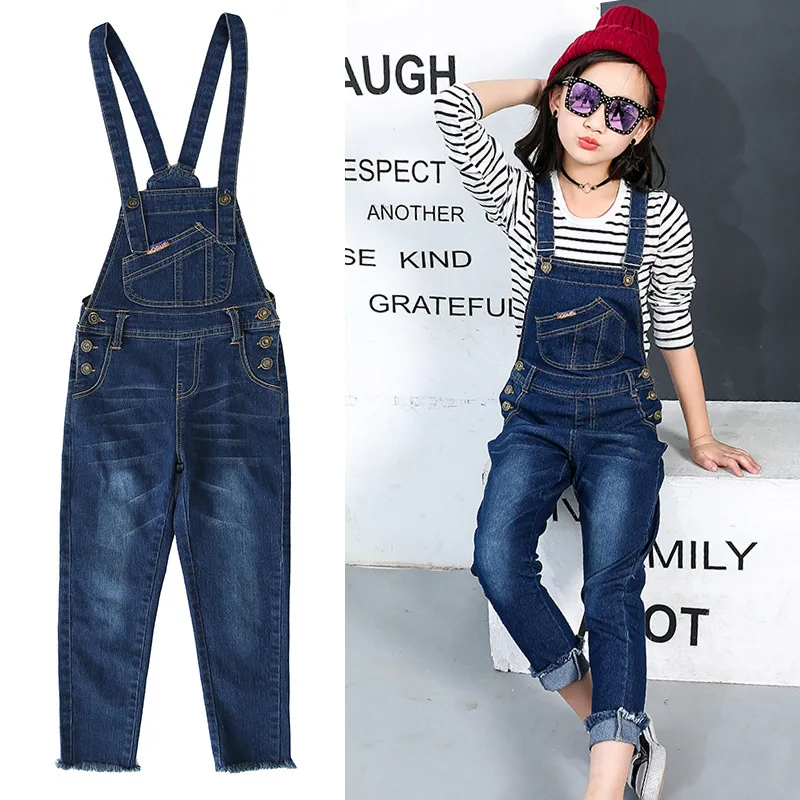 

Kids denim overalls 2019 autumn girls cowboy suspenders trousers children jumpsuit pants for 6 8 12 years baby jeans