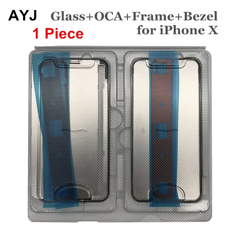 

1 Set AYJ AAAAA Front Outer Glass OCA+Frame Bezel for iPhone X with Sticker Kits Touch Screen Replacement Repair Parts